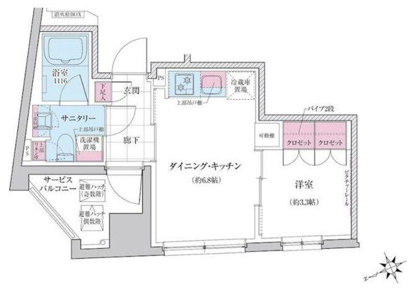 ステラメゾン三軒茶屋(1DK/4階)の間取り写真