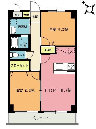 ルネステールフラワー(2LDK/2階)の間取り写真