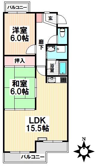 シャトー春山(2LDK/2階)の間取り写真
