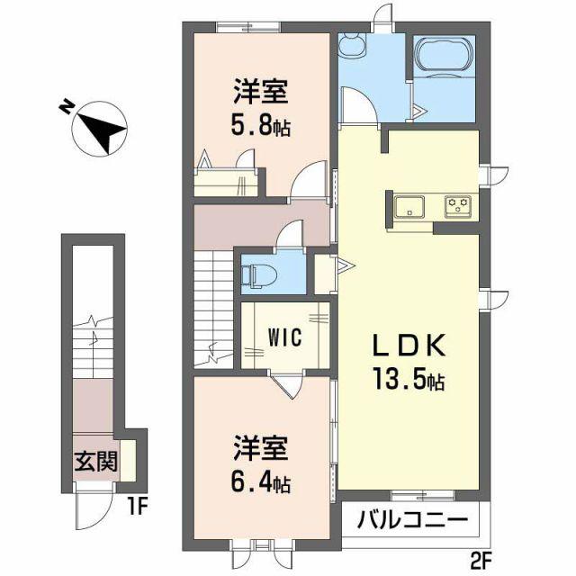 パッサーレ壱番館(2LDK/2階)の間取り写真