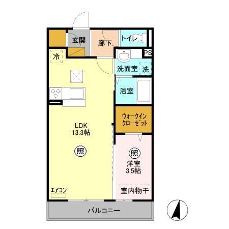 アベリア(1LDK/1階)の間取り写真