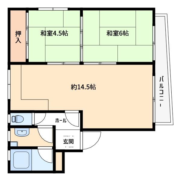 ハートフル旭通(2LDK/2階)の間取り写真