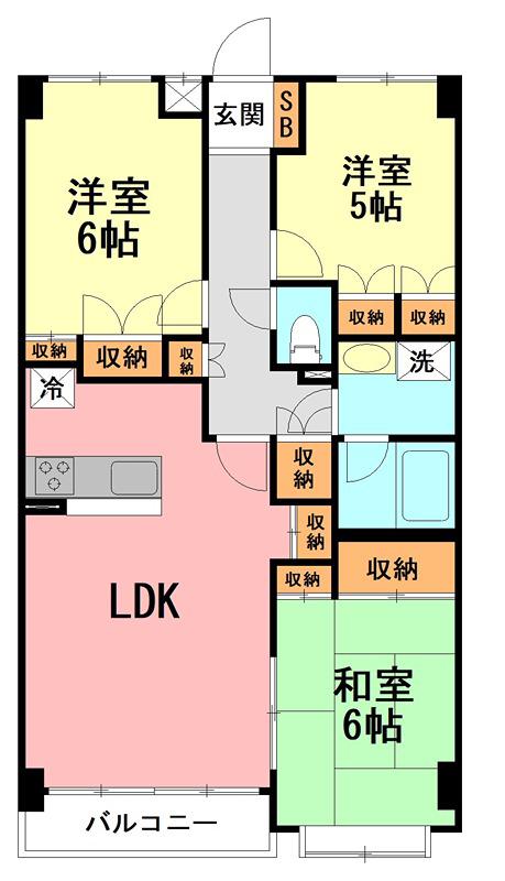 厚木・コアラマンション(3LDK/1階)の間取り写真