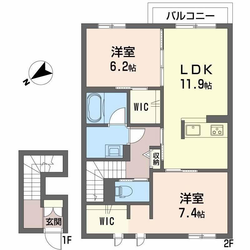 イースト ベイ(2LDK/2階)の間取り写真