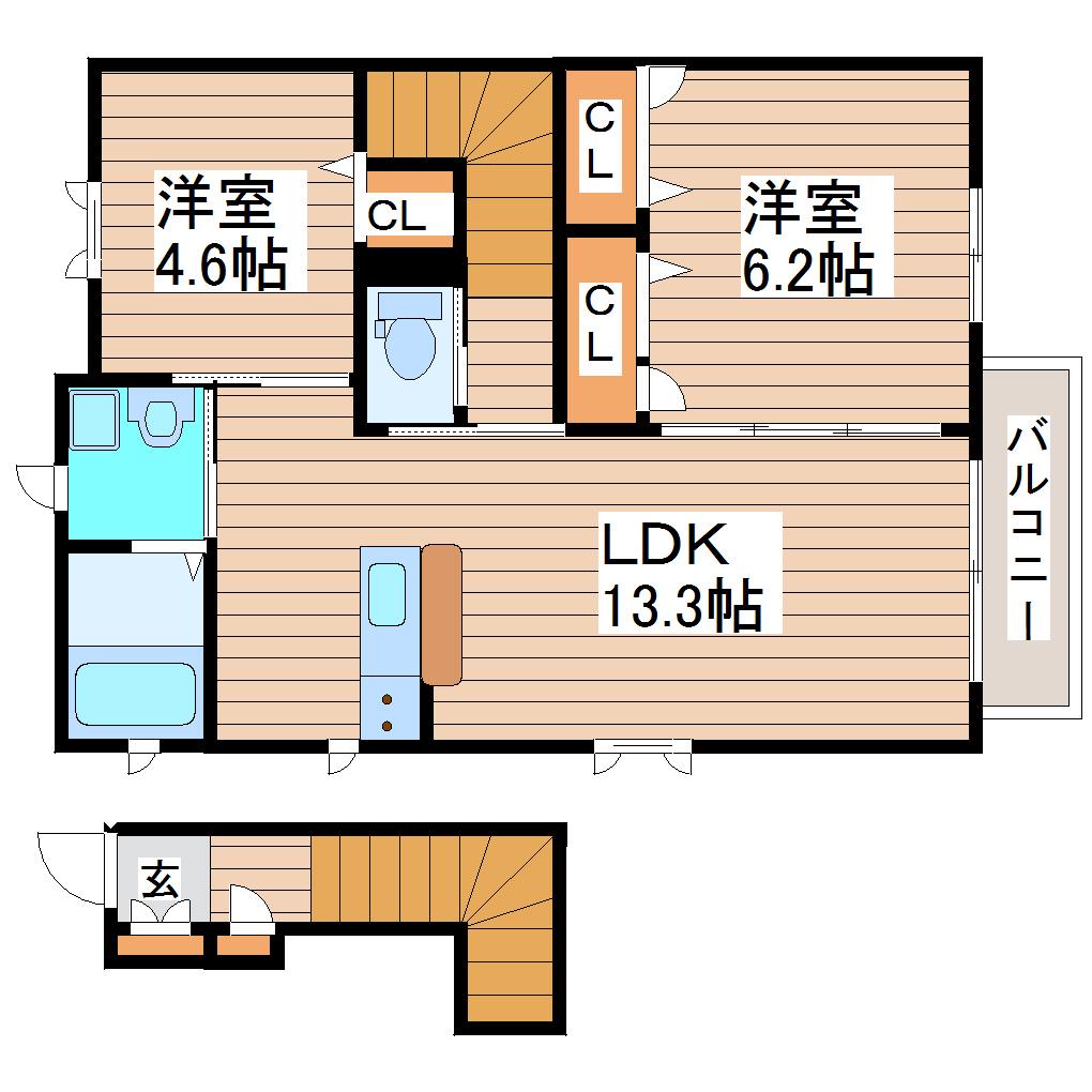 ベルエア高松A(2LDK/2階)の間取り写真