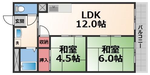 高井田ランプハウス(2LDK/4階)の間取り写真