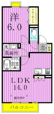 オベルジーヌB(1LDK/1階)の間取り写真