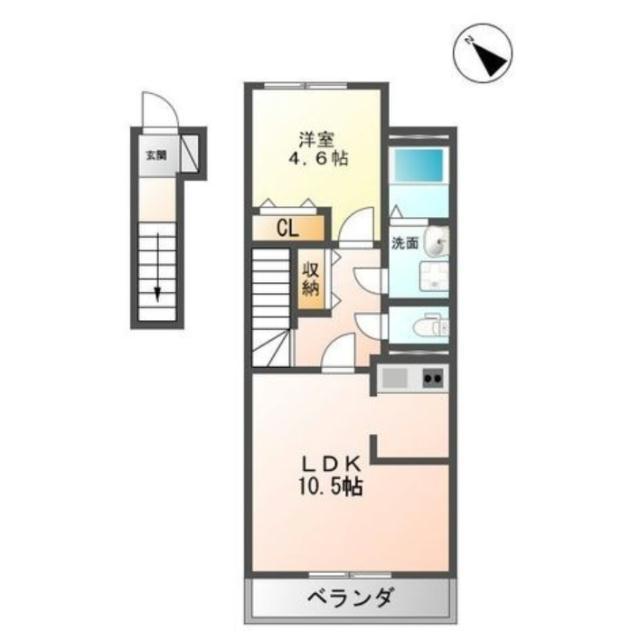 CUORE(1LDK/2階)の間取り写真