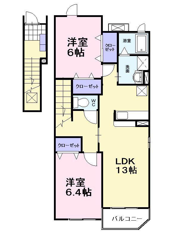 エスプワールB(2LDK/2階)の間取り写真