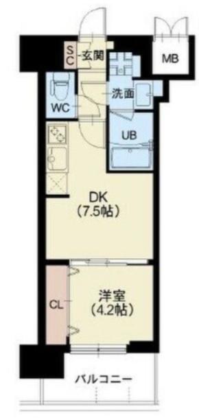 スプランディッド難波III(1DK/4階)の間取り写真