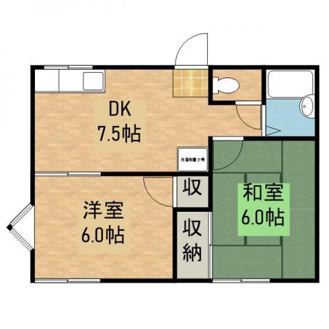ベルゾーネ桑原(2DK/1階)の間取り写真