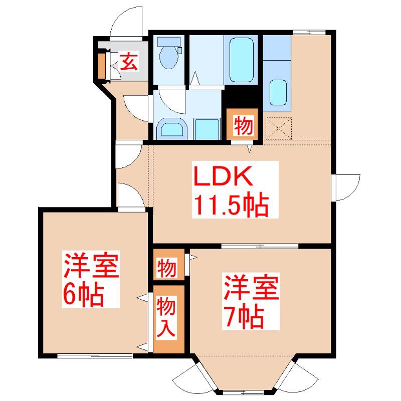 ブラサム平山III(2LDK/1階)の間取り写真