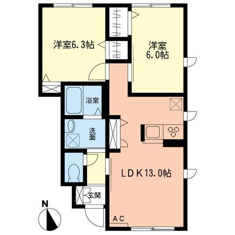ファミリアA(2LDK/1階)の間取り写真