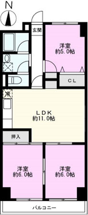 第2千代田マンション(3LDK/1階)の間取り写真