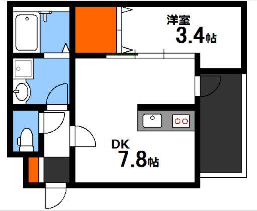 ESPERANZA江波(1DK/3階)の間取り写真