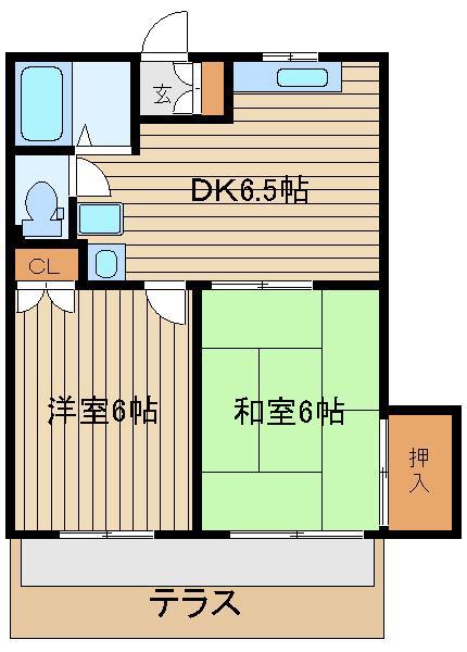 ヒルズスリー(2DK/1階)の間取り写真
