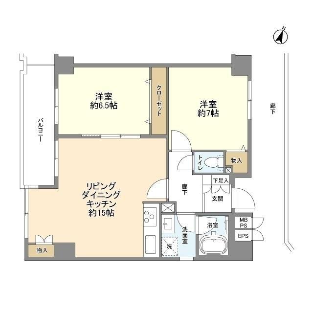 ボヌール東池袋(2LDK/7階)の間取り写真