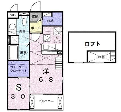 ウエストヒルパーシモン(1SK/2階)の間取り写真