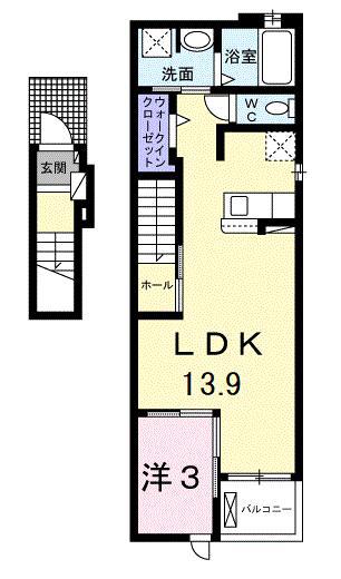 ユーフォリアネクストI(1LDK/2階)の間取り写真