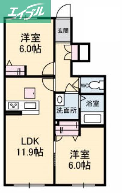 ラ・ヴィータ尾上(2LDK/1階)の間取り写真