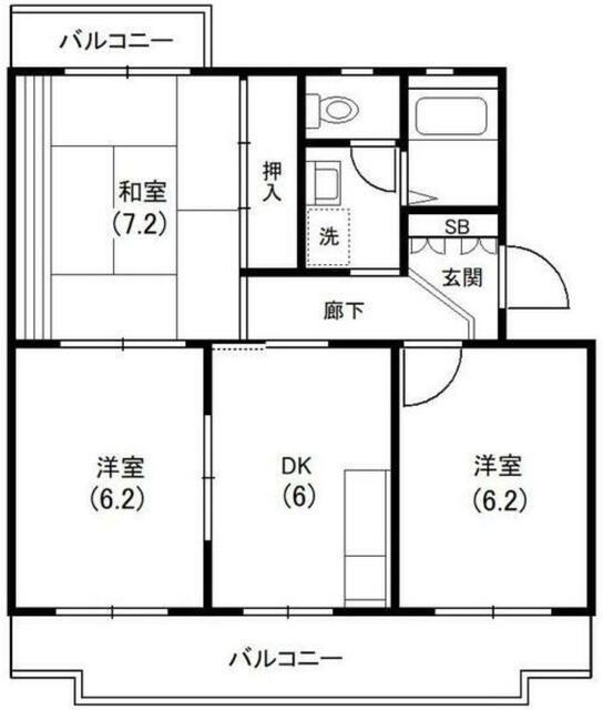 クレール川坂(3DK/1階)の間取り写真