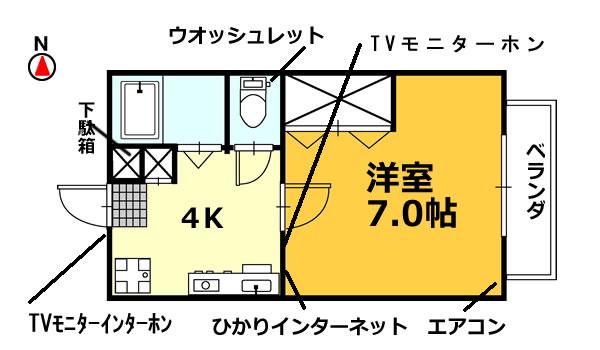 メゾンモナミ 家電付(1K/1階)の間取り写真