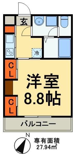 リブリヴィレッジ(1K/1階)の間取り写真