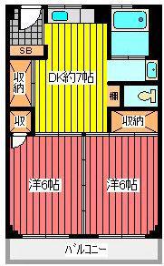 秀峰ビル(2DK/5階)の間取り写真