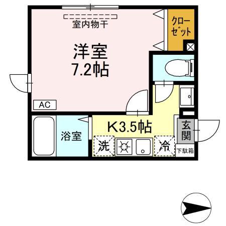 ルグランウィルB(1K/1階)の間取り写真