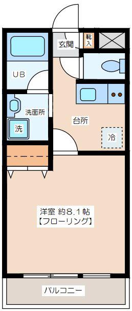 ヒルズU&K(1K/1階)の間取り写真