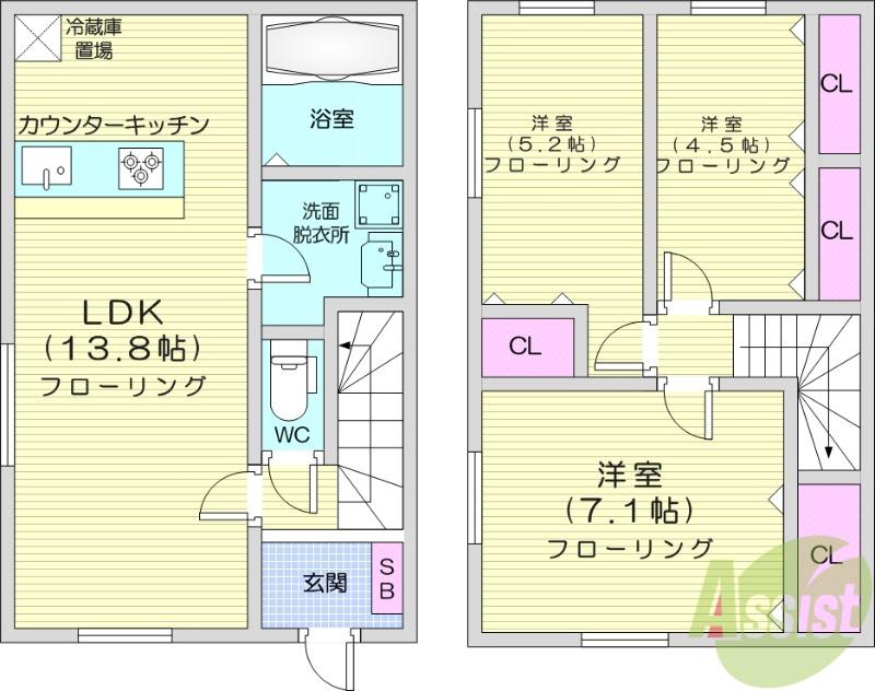 COMFORT青山C(3LDK/1階)の間取り写真