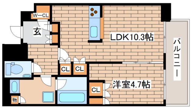 ザ・パークハウス神戸タワー(1LDK/9階)の間取り写真