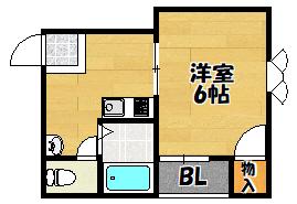 アンビエント三箇(1K/1階)の間取り写真