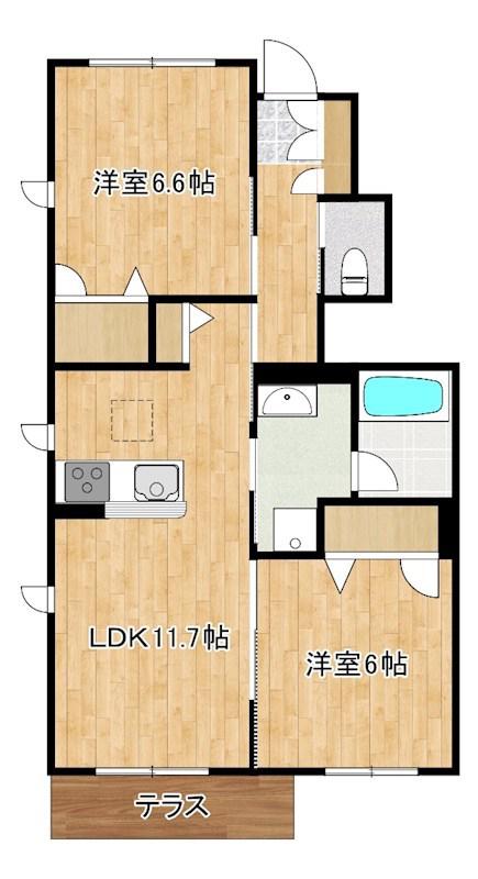 フレンズひばりヶ丘 2号棟(2LDK/1階)の間取り写真