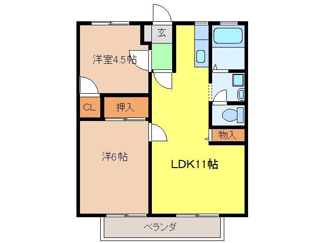サンシティー林セブン A棟(2LDK/2階)の間取り写真