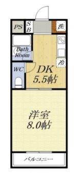 ヴィラ楠の宮(1DK/2階)の間取り写真
