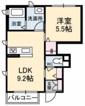 シルフィード山波(1LDK/1階)の間取り写真