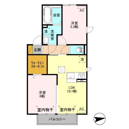 グランテラス宮子 A(2LDK/1階)の間取り写真