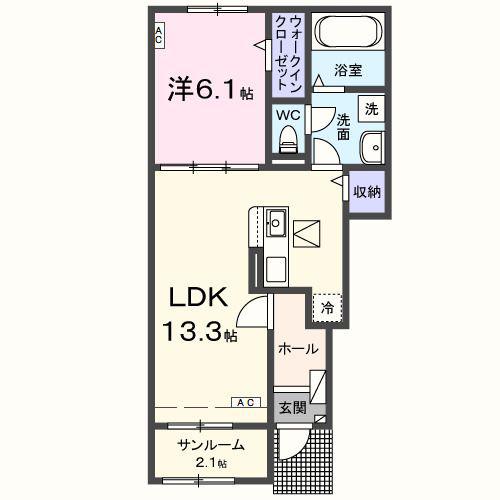 ソランジュ(1LDK/1階)の間取り写真