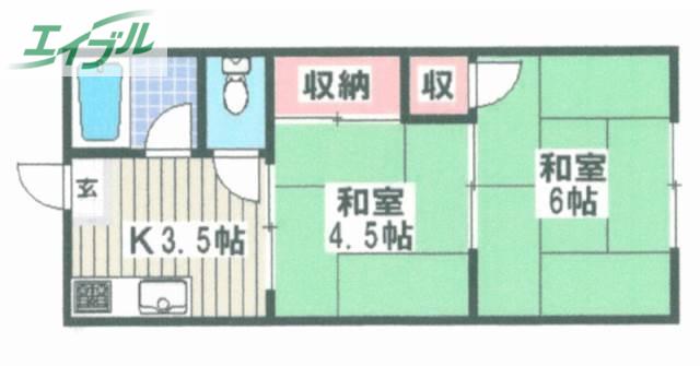 ミズハタコーポ(2K/2階)の間取り写真
