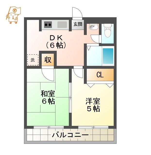 ロータスワゼル(2DK/6階)の間取り写真