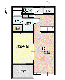 ティンカーベルM B棟(1LDK/1階)の間取り写真