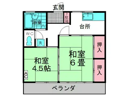 富士ハイツ(2K/1階)の間取り写真