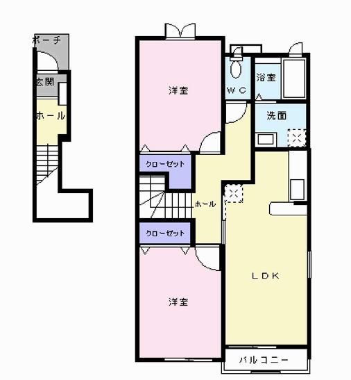 セレーノやしろB(2LDK/2階)の間取り写真