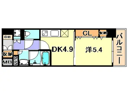 レジディア神戸磯上(1DK/13階)の間取り写真
