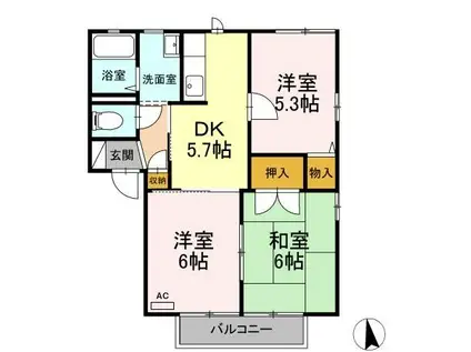 広島県福山市 2階建 築29年(3DK/2階)の間取り写真
