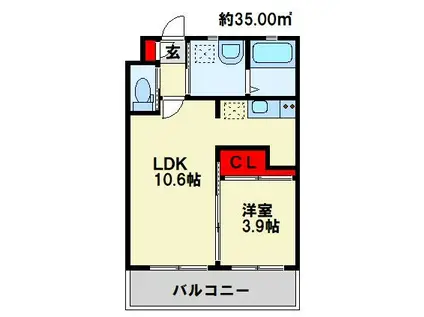 ベイスタイル(1LDK/2階)の間取り写真