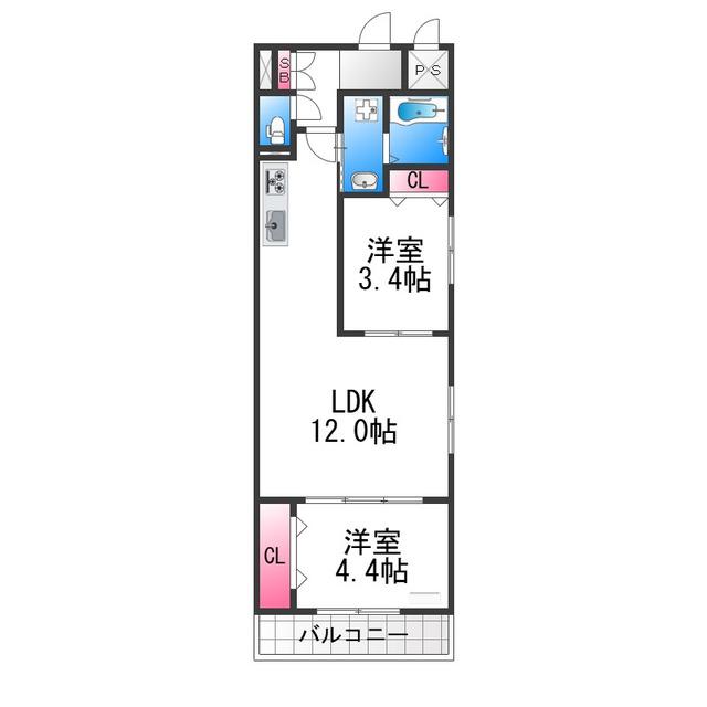 AVANTIO中百舌鳥(2LDK/1階)の間取り写真