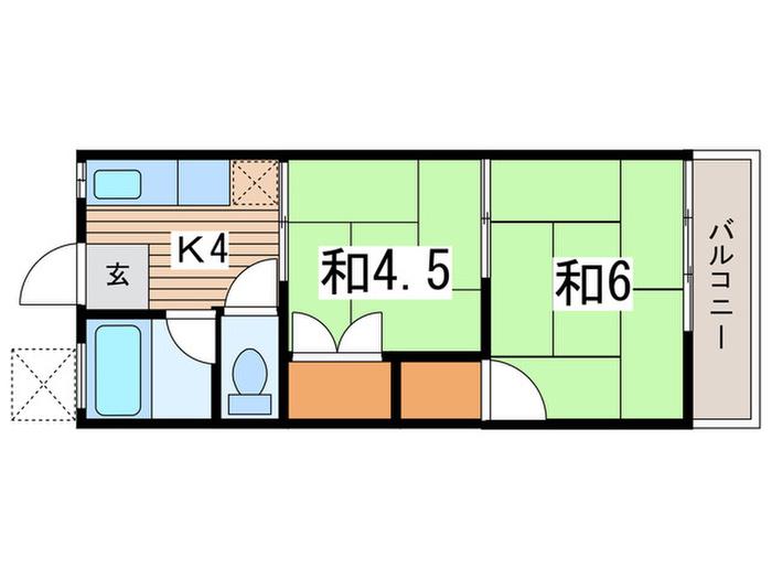 南林間ハウス(2K/2階)の間取り写真