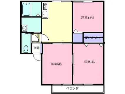 ウインヒルズ A棟(3DK/2階)の間取り写真